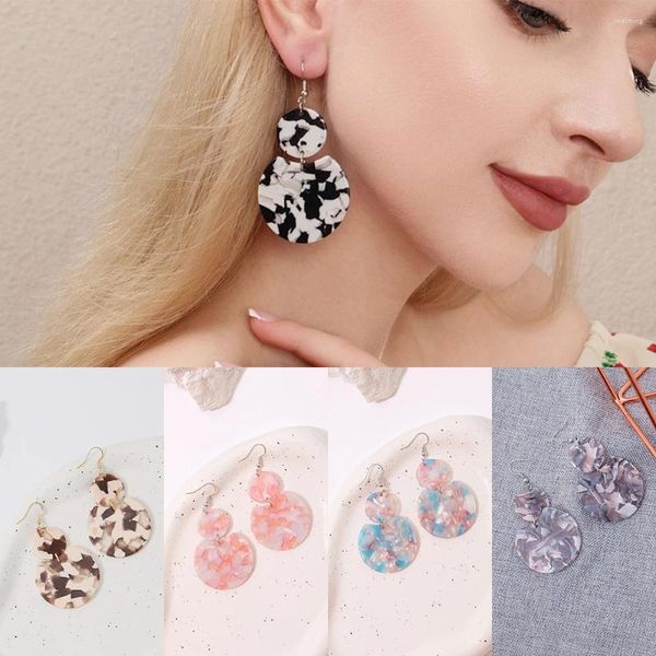 Boucles d'oreilles pendantes de style coréen, mode rétro géométrique ronde en acrylique pour femmes, produits tendance, tempérament, couleur assortie, bijoux pour filles
