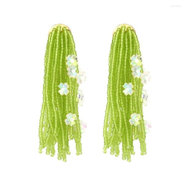 Boucles d'oreilles pendantes de Style coréen pour femmes, bijoux littéraires frais et mignons avec pampilles de fleurs perlées tissées à la main