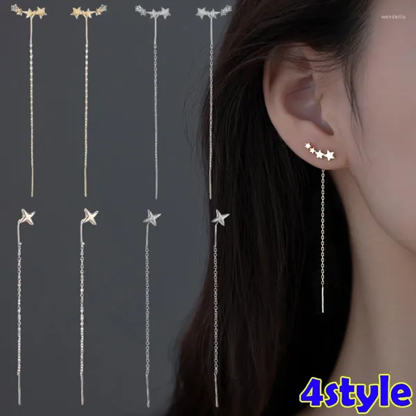 Boucles d'oreilles pendantes Style coréen Long fil gland chaîne de fil escalade étoile coeur perles pendentifs goutte boucle d'oreille femmes boucles d'oreilles suspendues droites