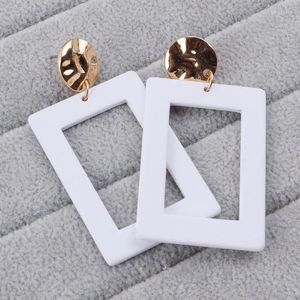 Boucles d'oreilles pendantes en acrylique rectangulaire blanc coréen pour femmes et filles, couleur or géométrique, bijoux de fête à la mode, cadeaux