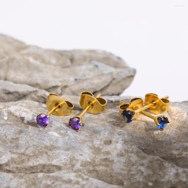 Boucles d'oreilles pendantes KouCh 12 paires vente mélange couleur 3mm améthyste goujon gros Piercing luxe coloré pierre naturelle oreille en acier inoxydable
