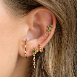 Dangle Oorbellen KouCh Sets Voor Vrouw Meisjes Piercing Roestvrij Staal Groene Zirconia Bijpassende Sieraden Y2K Mode Aretes Goud Kleur