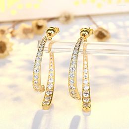 Boucles d'oreilles pendantes Kpop Drop Crossing Micro incrusté de Zircon couleur or grand anneau d'oreille 2024 tendance coréenne Ins Style bijoux pour femmes KDE019