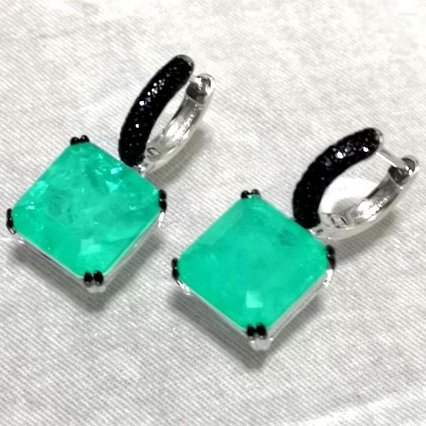 Pendientes colgantes KQDANCE 925 Plata circonita negra simular rubí Esmeralda Paraiba turmalina moissanita con piedras verdes y azules para mujer