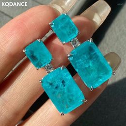 Boucles d'oreilles pendantes KQDANCE 925 en argent sterling rectangle créé Paraiba Tourmaline goutte avec des pierres bleues Pariba bijoux fins pour les femmes