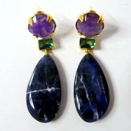 Boucles d'oreilles pendantes KQDANCE pierre naturelle agate noire/améthyste bleu sodalite longue goutte argent 925 aiguille bijoux de fête pour femmes en gros