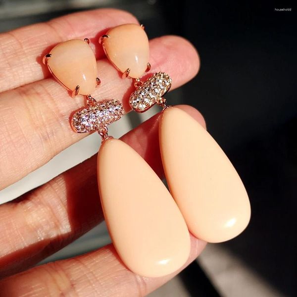 Pendientes colgantes KQDANCE naranja rosa turquesa con piedras naturales 925 aguja de plata joyería chapada en oro amarillo/rosa 2024 para mujer