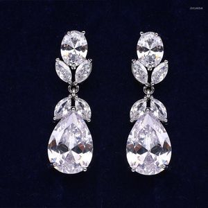 Pendientes colgantes ksra elegante cz para mujeres caída de agua caída floral boda nupcial joyería vintage cena regalo