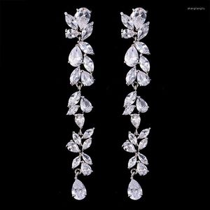 Dange oorbellen ksra vintage trend bruids kroonluchter bloemen extra lang voor vrouwen romantische bruiloft zirconia sieraden bruidsmeisje accessoire