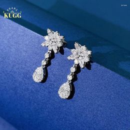 Dangle Oorbellen KUGG 18K Wit Goud Echte Natuurlijke Diamant Drop Romantische Sneeuwknoop Vorm Waterdruppel Hanger Sieraden Voor Vrouwen