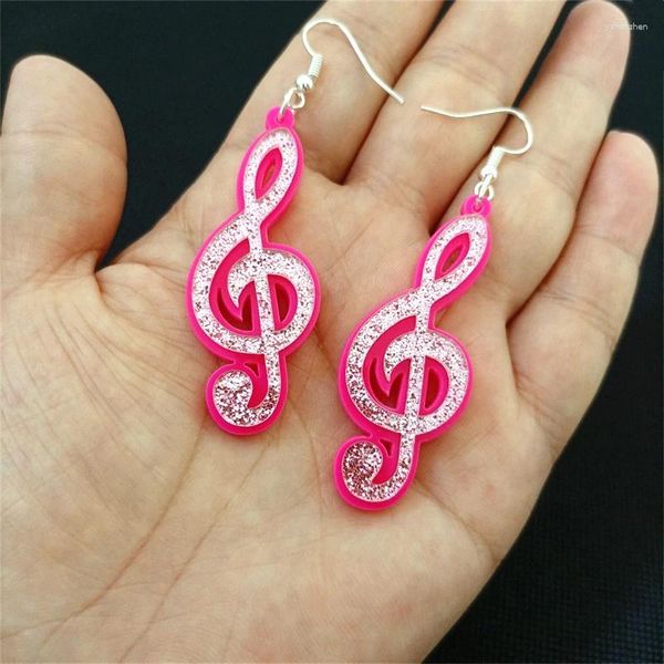 Boucles d'oreilles pendantes KUGUYS rose huitième Note boucle d'oreille pour les femmes paillettes acrylique mignon classique mode bijoux accessoires