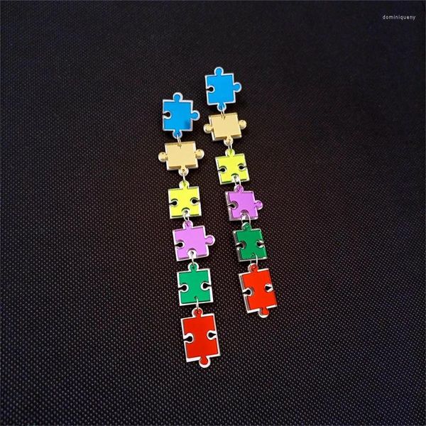 Boucles d'oreilles pendantes KUGUYS, Puzzle Super Long pour femmes, miroir multicolore en acrylique, nouveauté, bijoux mignons, accessoires à la mode