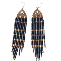 Dange oorbellen Kymyad Boheemse zwarte kralen Tassel voor vrouwen Handgemaakte Boho -oor vintage sieraden Long Big Statement2024