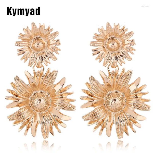 Pendientes colgantes Kymyad Brincos Metal Sunflower Drop For Women Gold Silver Color Earings Fashion Jewelry Declaración 2024 Parring