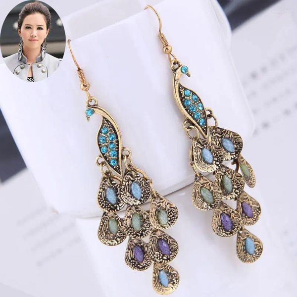 Pendientes colgantes Kymyad moda coreana moda cristal pavo real joyería gota para mujeres Bijoux Femme mariposa borla cadenas pendiente largo