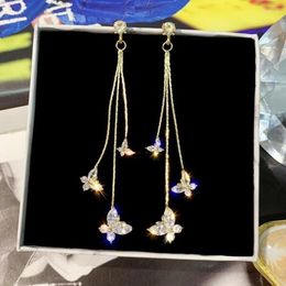 Boucles d'oreilles en peluche dames longs glands pendants papillon brillant à trois cristaux bijoux personnalisés cadeaux