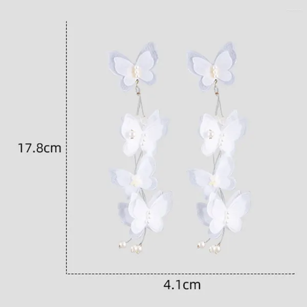 Boucles d'oreilles pendantes pour femmes, dentelle blanche, papillon, ligne de pêche faite à la main, longues perles, Styles en 2024