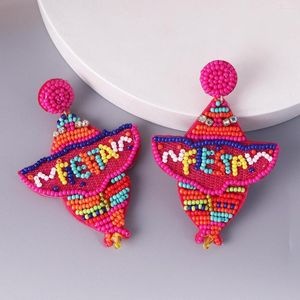 Boucles d'oreilles pendantes dame perles de rocaille faites à la main tissé Fiesta Sombrero chapeau coloré lettre perle goutte Festival fête bijoux