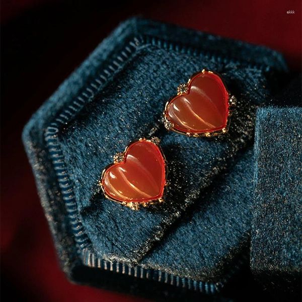 Boucles d'oreilles LAMOON pour femmes en forme de coeur rouge pierre précieuse grenat naturel boucle d'oreille 925 en argent Sterling plaqué or Bijoux cadeaux EI061