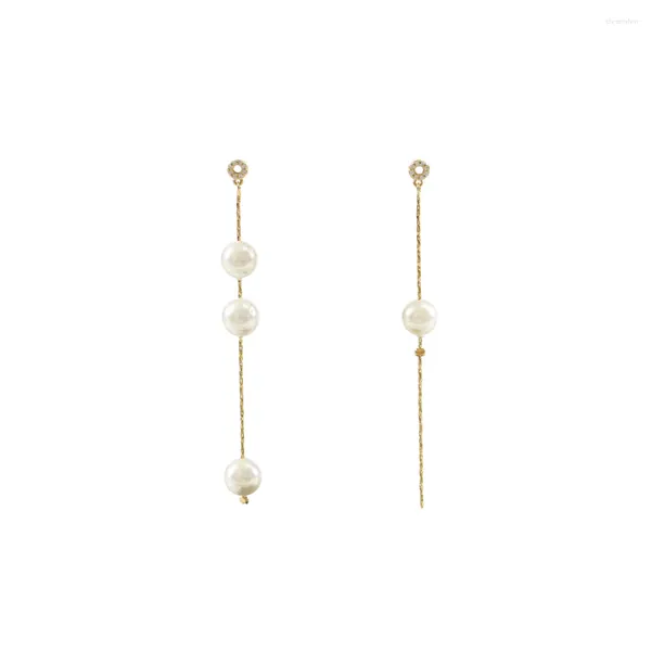 Boucles d'oreilles pendantes LANFLORA mode asymétrique femmes perle longue alliage de cuivre usine en vrac prix de gros