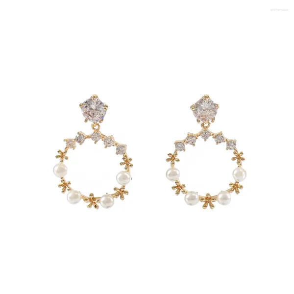 Boucles d'oreilles pendantes LANFLORA mode Zircon couronne femmes perle alliage de cuivre usine en vrac prix de gros