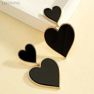 Boucles d'oreilles pendantes grand coeur en métal goutte pour femmes résine noire déclaration lourde bijoux classiques accessoires de fête d'amour cadeaux 2024512