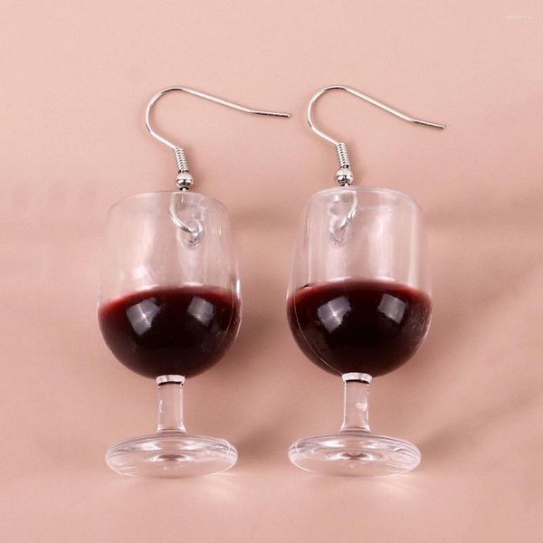 Pendientes colgantes grandes copas de vino tinto Pendimiento acrílico para mujeres Resin 3d Copa de bebida Botella Drop Funny Creative Jewelry Regalos