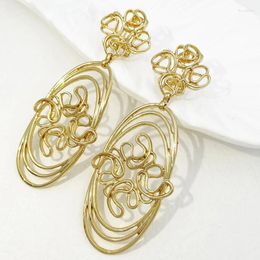 Boucles d'oreilles pendantes grande taille pour femmes, plaqué or 18 carats, bijoux de dubaï, accessoires de fête de mariage, tendance 2024