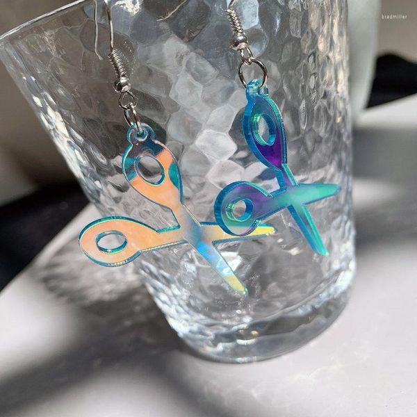 Boucles d'oreilles pendantes Laser couleur changée ciseaux créatifs acrylique pour les femmes mignon mode géométrique bleu ciel