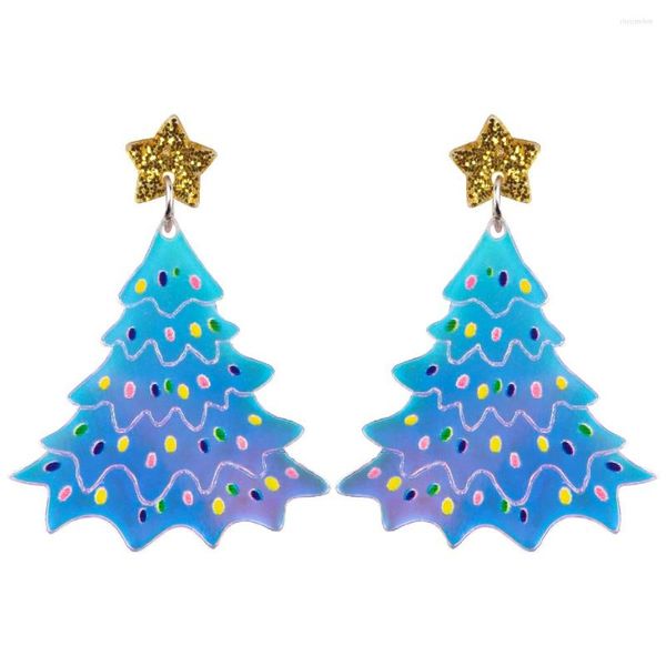 Boucles d'oreilles pendantes découpées au Laser arbre de noël acrylique pour les femmes noël dessin animé paillettes poudre étoile plante lampe goutte boucle d'oreille bijoux