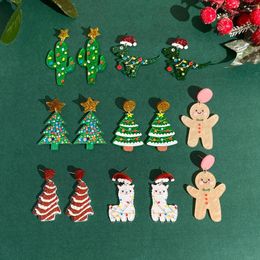 Pendientes colgantes con corte láser, estrella acrílica brillante y árbol de Navidad para mujer, dinosaurio, pan de jengibre, Papá Noel, regalos de joyería