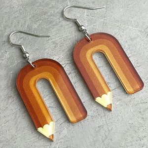 Dangle Oorbellen Lasergesneden Veelkleurig Acryl Gebogen Potlood Student Schoole Voor Vrouwen Leraar Dag Sieraden Groothandel