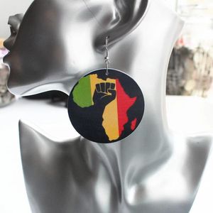 Boucles d'oreilles en peluche au laser Cut inachevée en bois imprime africa mappe dropring bouton en bois mode africain fille noire hiphop bijoux de bijoux
