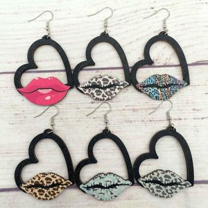 Bengelen oorbellen laser gesneden houten hart luipaard lip voor vrouwen 2023 unieke designer sieraden vriendin geschenkt haar