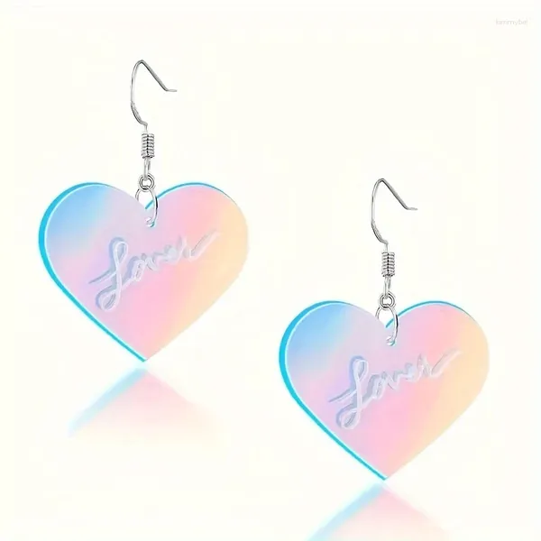 Boucles d'oreilles pendantes en forme de cœur au Laser, décor d'amour, style classique et élégant, bijoux en acrylique, cadeau de saint valentin pour les amoureux