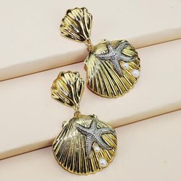 Boucles d'oreilles pendantes Lateefah Bijoux Cross Border CZ Métal Imitation Shell Personnalisé Bicolore St