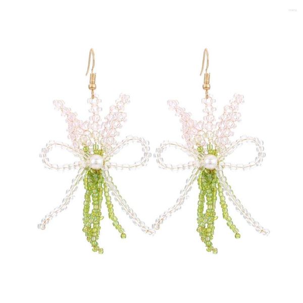 Boucles d'oreilles pendantes pour femmes, nœud papillon de lavande, graine de verre perlée, fleur, accessoires de bijoux de Style campagnard