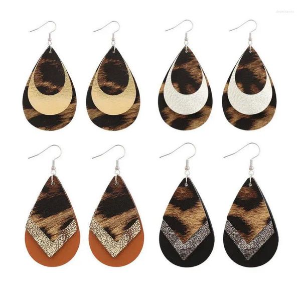 Boucles d'oreilles pendantes en cuir imprimé guépard, en forme de larme de cerf-volant pour femmes, bijoux en gros, 2024
