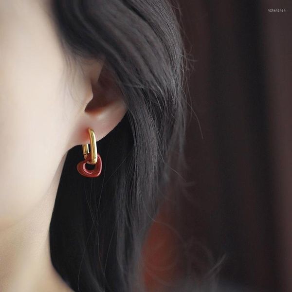 Boucles d'oreilles pendantes LByzHan tempérament Simple européen et américain rétro deux femmes de mode rouge en forme de coeur bijoux Gts 2023