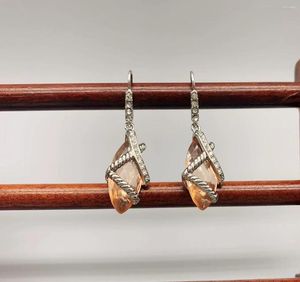 Boucles d'oreilles pendantes Le Han Jewelry Boucle de câble en argent avec pierre de couleur or champagne et zircon cubique transparent