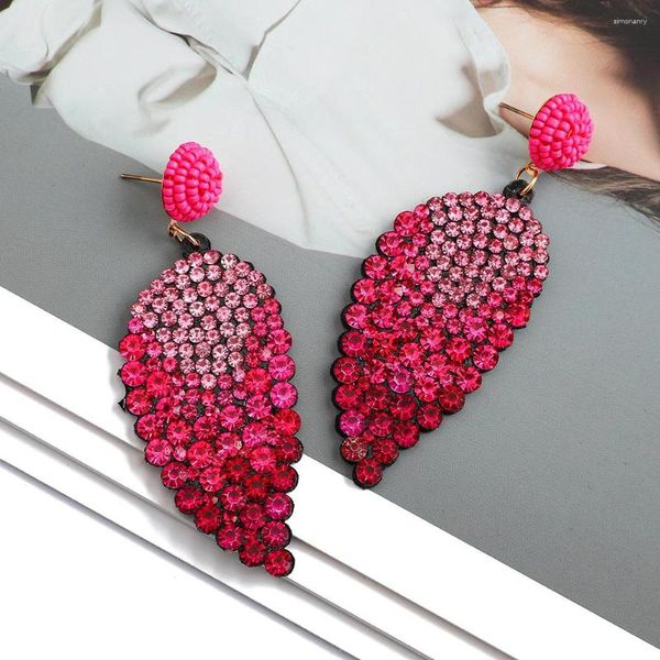 Boucles d'oreilles pendantes en forme de feuille, cristaux roses Fuchsia, perles, goutte d'eau pour femmes, mode bohème faite à la main