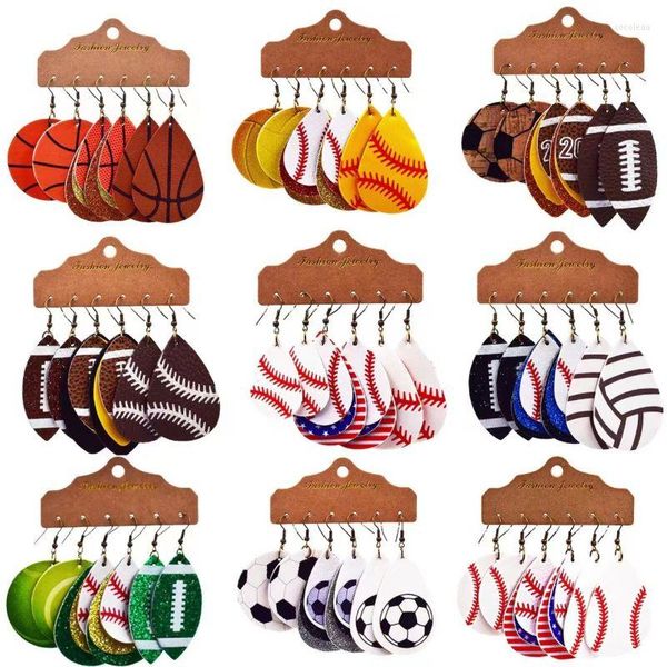 Pendientes colgantes de cuero para mujer, conjunto de baloncesto de fútbol con personalidad creativa a la moda, regalo de fiesta para niñas