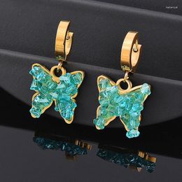 Dangle Oorbellen LEEKER 316L Roestvrij Staal Blauw Groen Kristal Vlinder Hoepel Voor Vrouwen Feestaccessoires Goud Kleur Sieraden 935 LK3