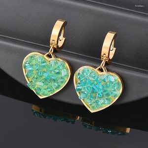 Boucles d'oreilles en peluche Leeker 316l en acier inoxydable vert bleu cristal chroporce pour les femmes bijoux en or cadeau copine 937 lk3