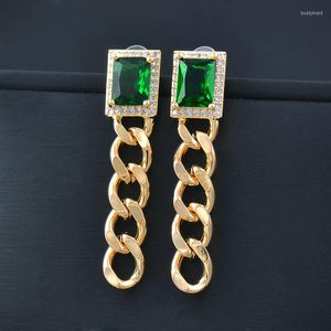 Bengelen oorbellen Leeker lange druppel voor vrouwen goud kleur vierkant groen wit zwart kubieke zirkonia mode sieraden 2023 406 lk6