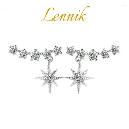 Pendientes de colgación Lennik 925 Silver Needle for Women Sparkling Star Light Luxurious Birthday Regalo Boda Día de San Valentín