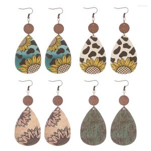 Dangle Oorbellen Luipaard Zonnebloemprint Houten Teardrop Voor Damesmode Westerse Sieraden Groothandel