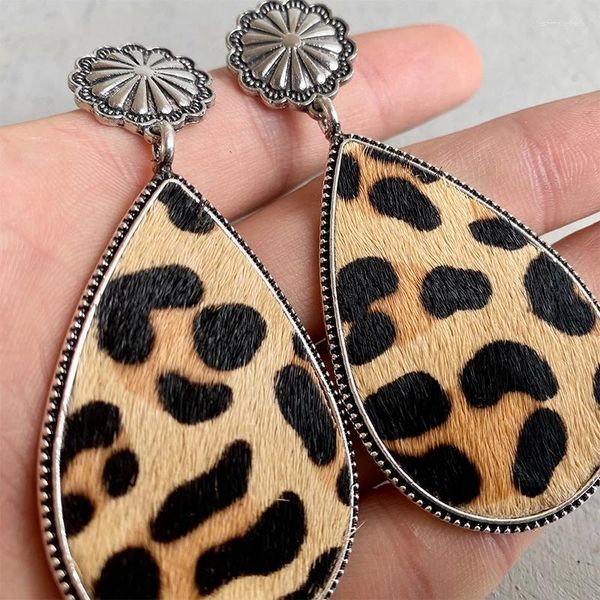 Boucles d'oreilles pendantes léopard en forme de larme en cuir véritable pour femmes cheveux motif de vache goutte d'eau fleur de citrouille boucle d'oreille bijoux accessoires cadeau