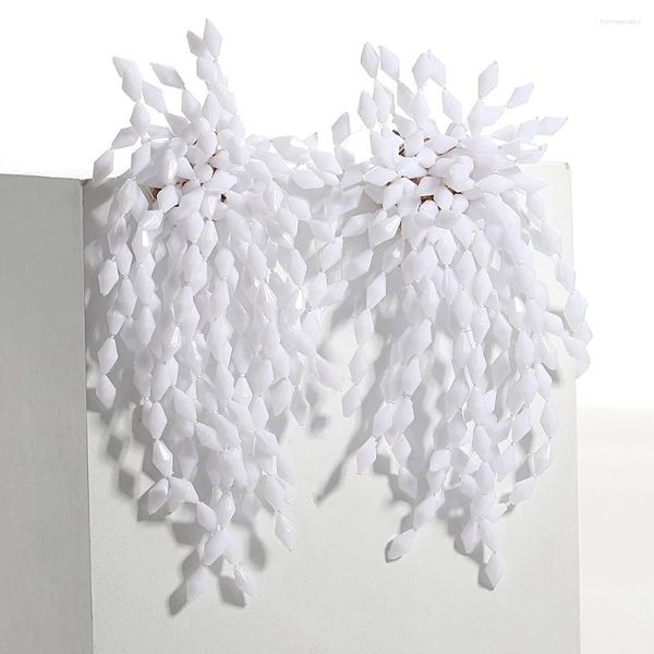 Boucles d'oreilles pendantes Lifefontier exagérée forme de feu d'artifice blanc grande goutte pour les femmes à la mode perles de cristal gland boucle d'oreille bijoux cadeaux 2024