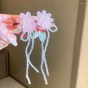 Dangle Oorbellen Lifefontier Roze Bloem Kristal Lange Tassel Drop Voor Vrouwen Koreaanse Bloemen Wieden Bruid Oorbel Hanger Sieraden